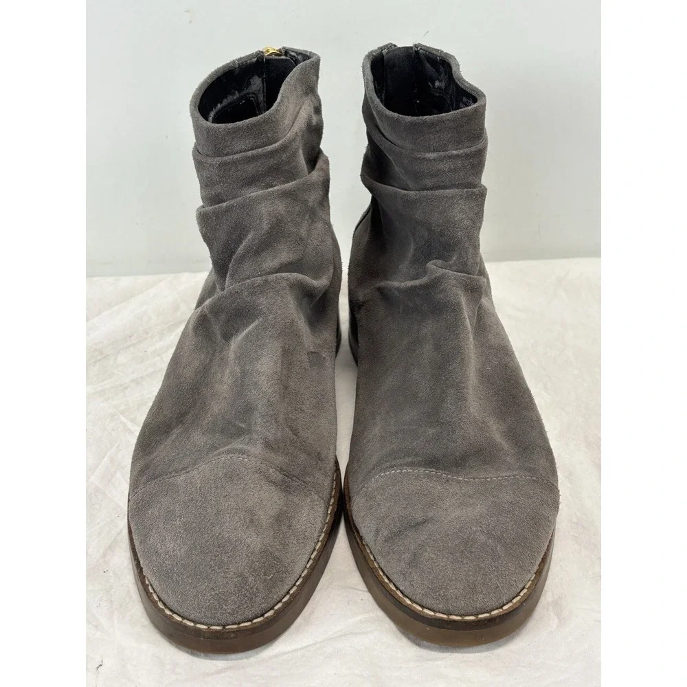 Cole Haan Riona Suede Slouch Ankle Boots Back Zip Booties Women's 8.5B Grey READ